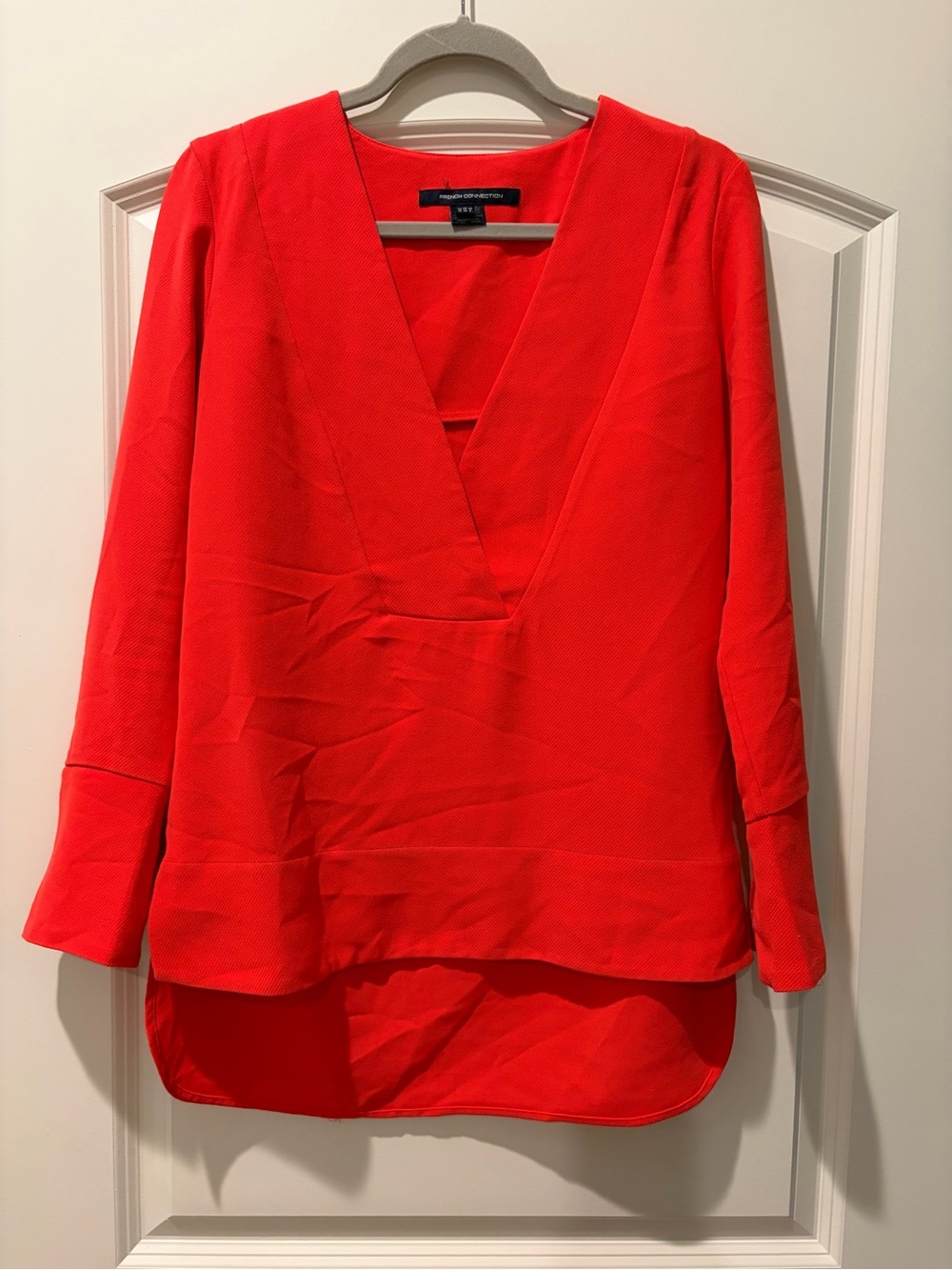French Connection Red V-Neck Long Sleeve Blouse